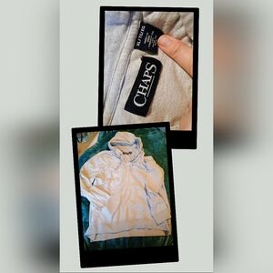 Chaps Light Gray and White Striped Pullover